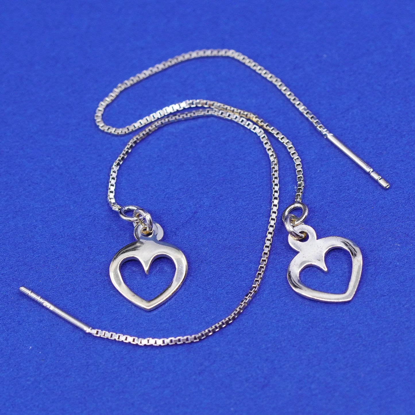 Vintage vermeil gold filled Sterling 935 silver handmade long earrings heart