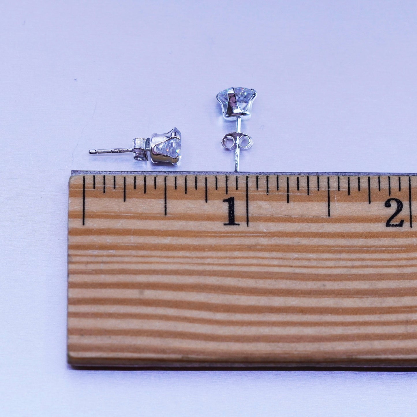 5mm, Vintage Sterling 925 silver earrings, studs with cz inlay