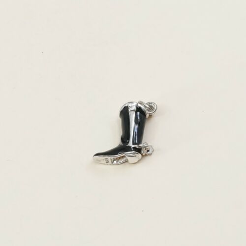 Vintage Sterling Silver Enamel Pendant, Solid 925 Silver Riding Boot Charm