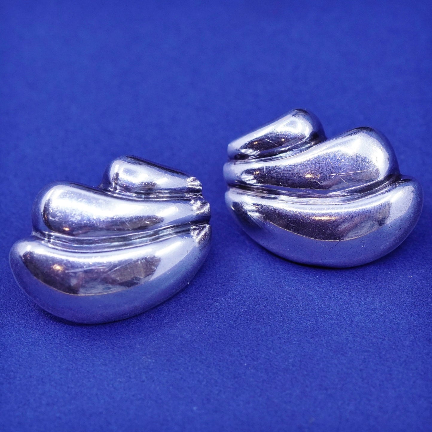 Vintage Barra Sterling silver handmade earrings, 925 ribbed clip on