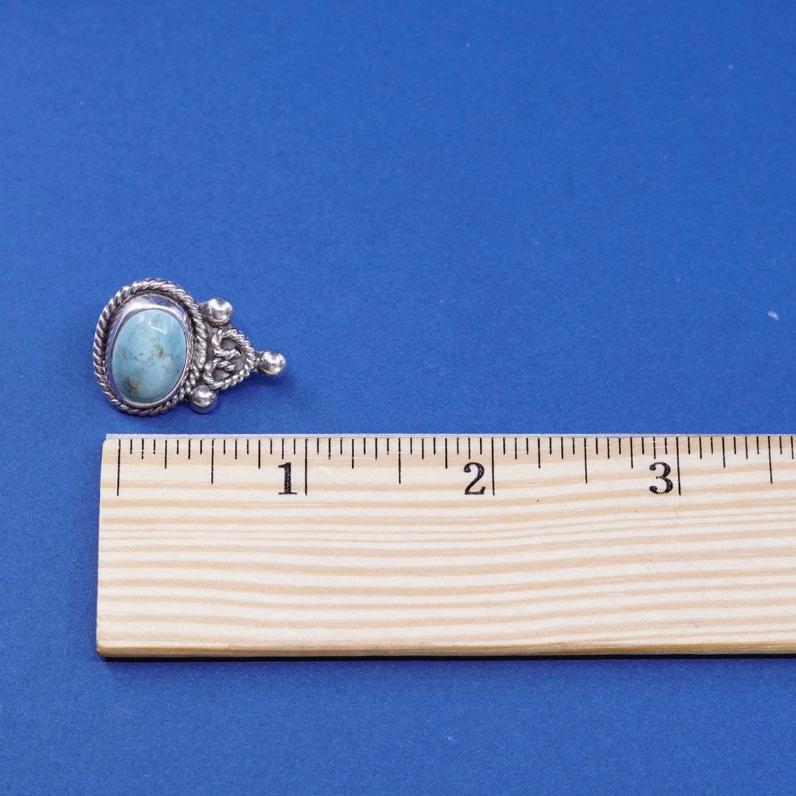 vtg sterling silver handmade earrings, 925 oval studs w/ turquoise N beads