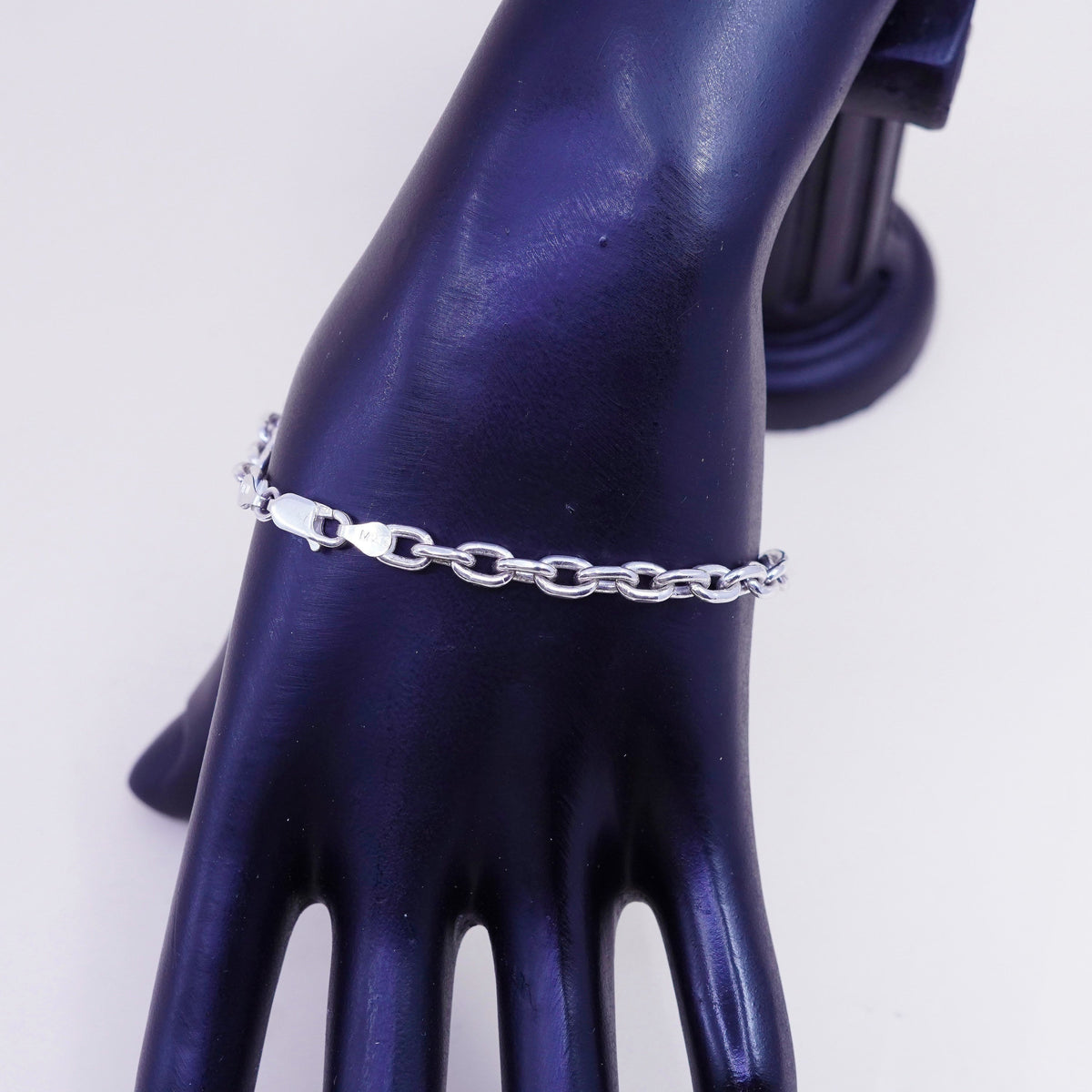7.25”, 5mm, Vintage sterling silver handmade bracelet, 925 oval link chain