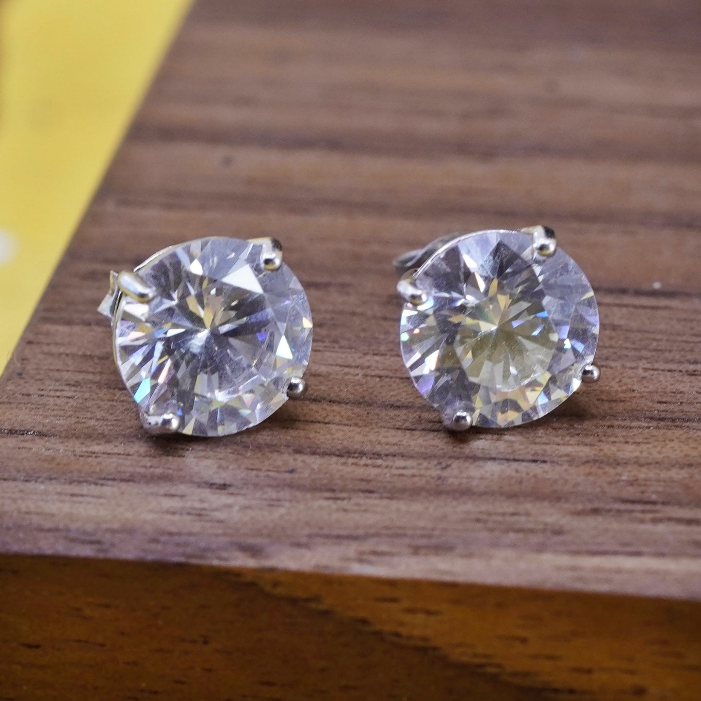 9mm, vintage Sterling 925 silver clear round crystal studs, cz earrings