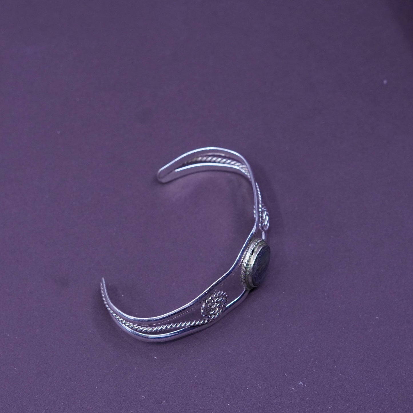 6.25”, Vintage handmade bracelet, alpaca silver with abalone Inlay