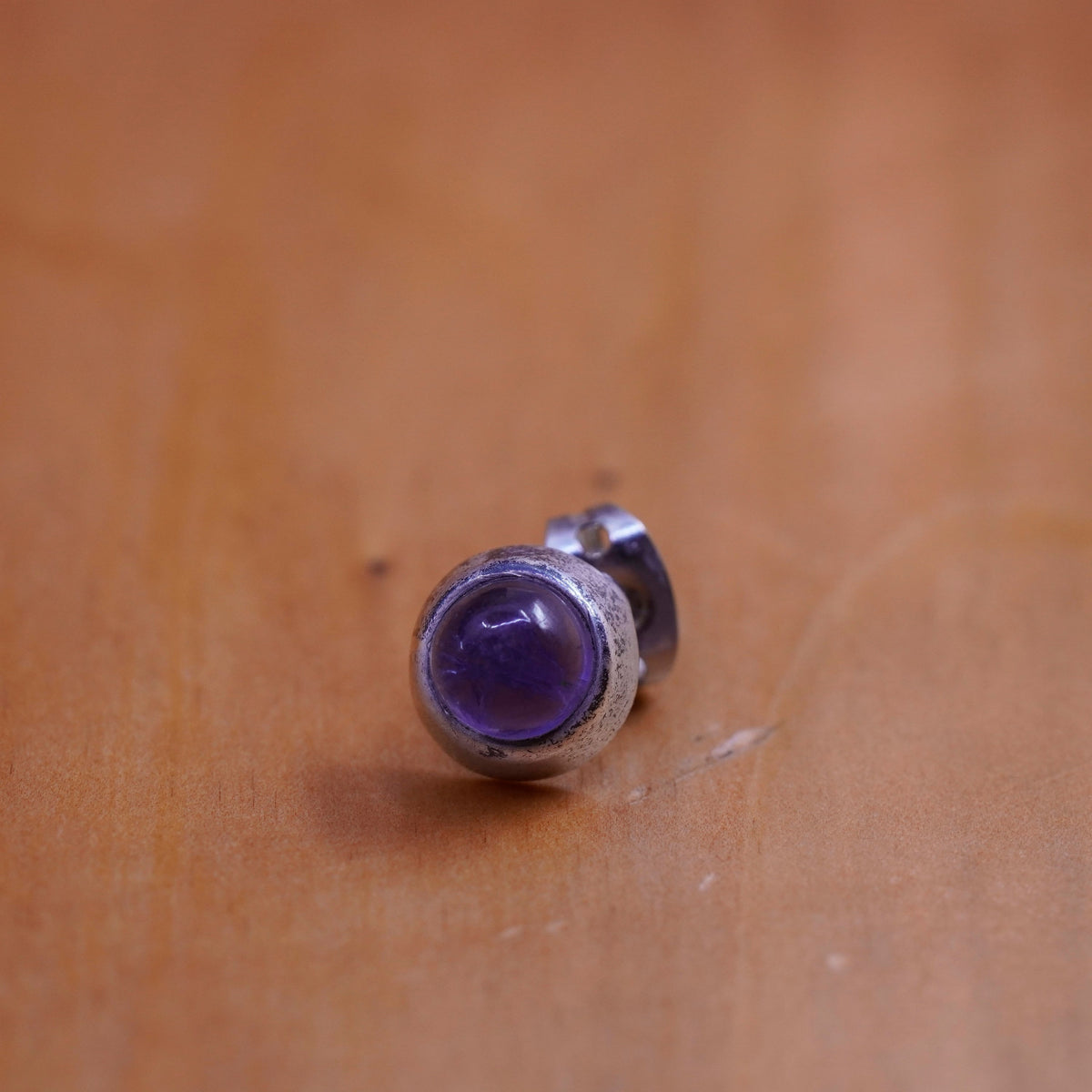 Vintage Sterling silver handmade earrings, 925 amethyst round studs