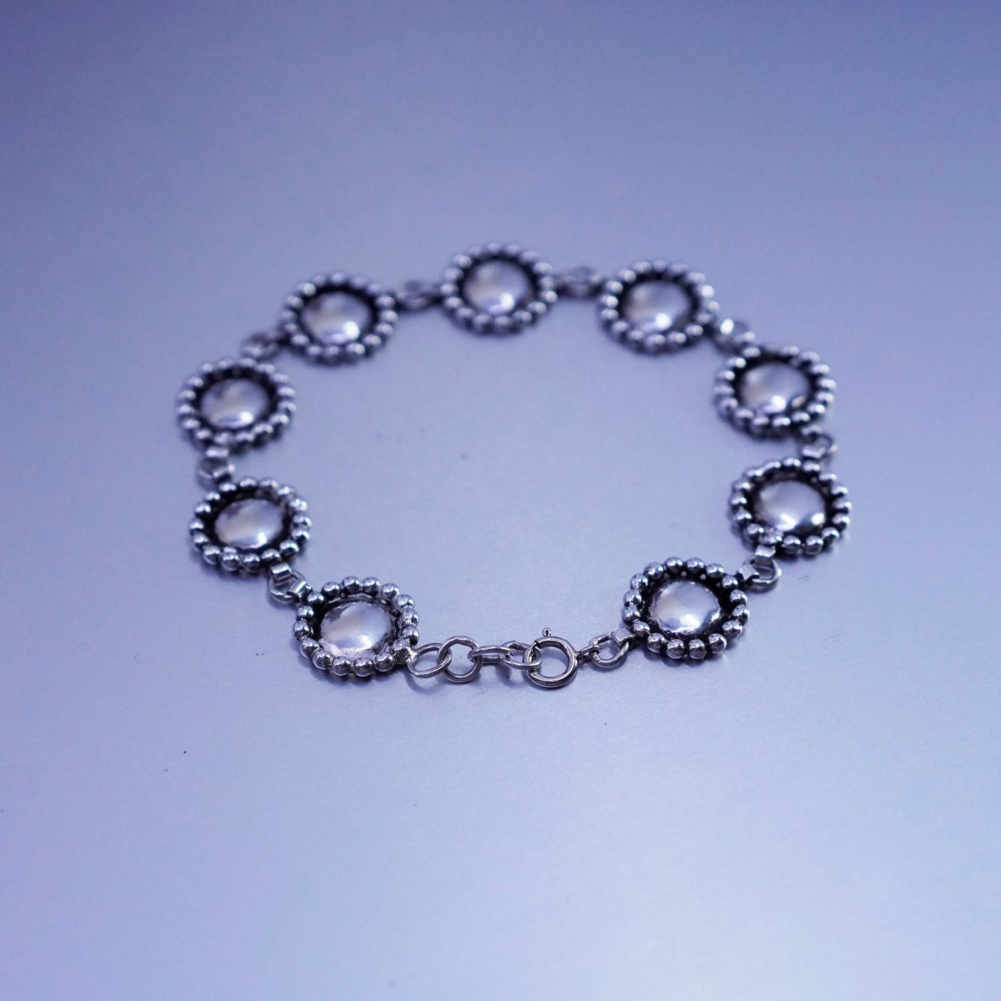 7”, Vintage Sterling 925 silver handmade bracelet, disc chain with beads