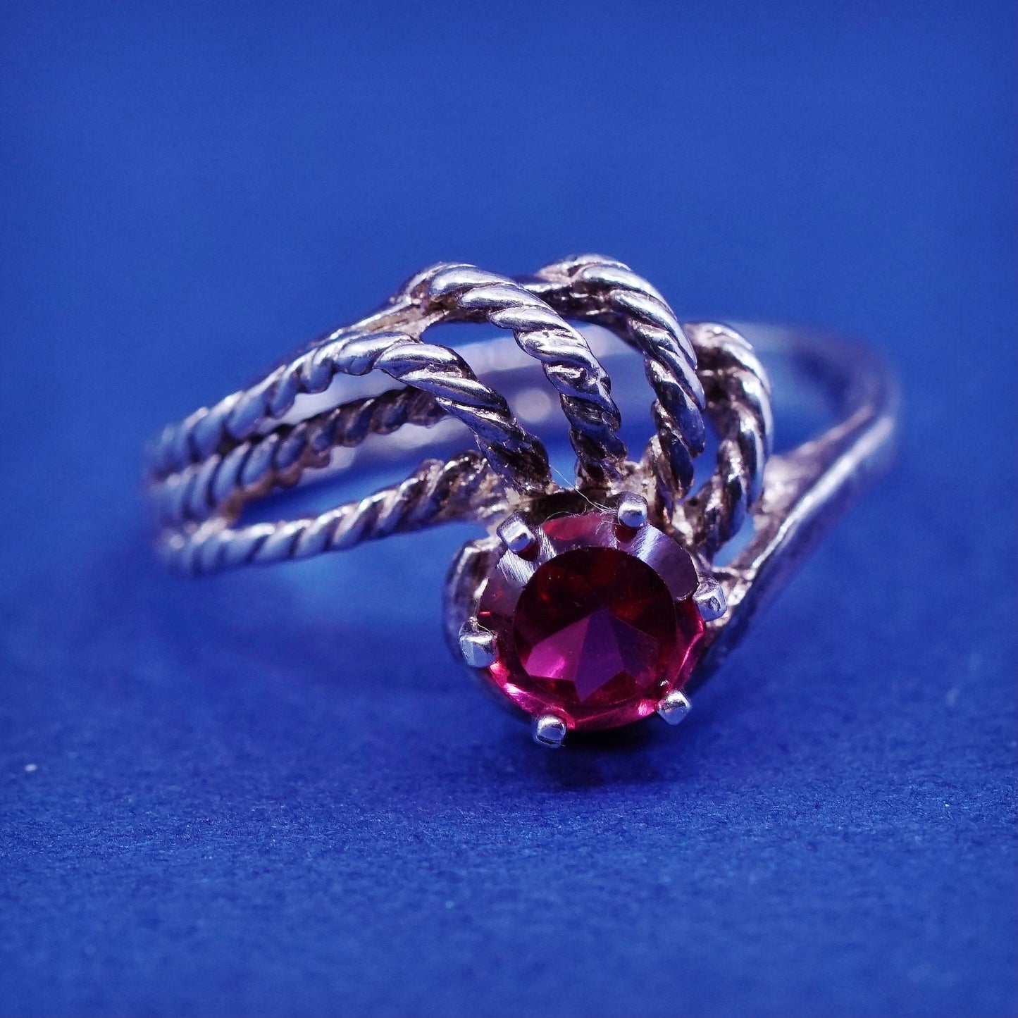Size 4.75, vintage Sterling 925 silver handmade ring with Ruby