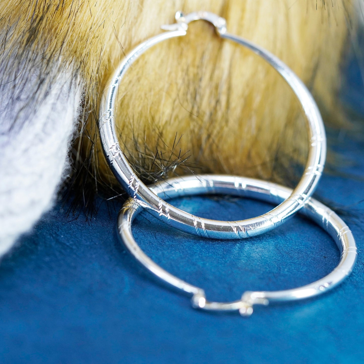 1.75”, vintage Sterling silver handmade hoop earrings, 925 huggie