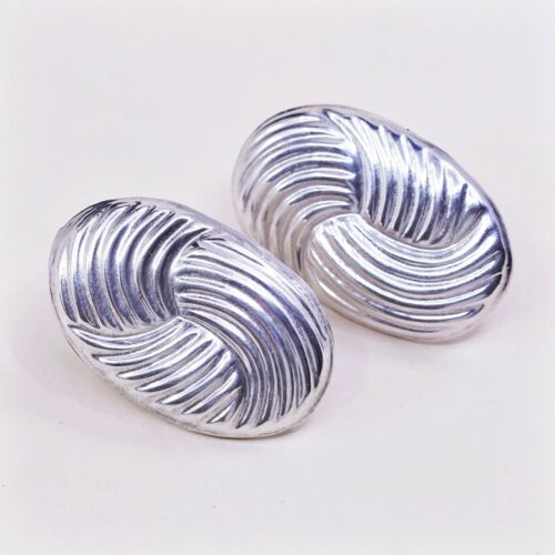 Vintage Sterling Silver Handmade Earrings, 925 Ribbed Studs, Stamped 925 Mexico