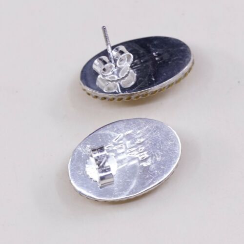 0.5”, Two Tone 925 Sterling Silver Handmade Oval Earrings, Mexico 925 Studs