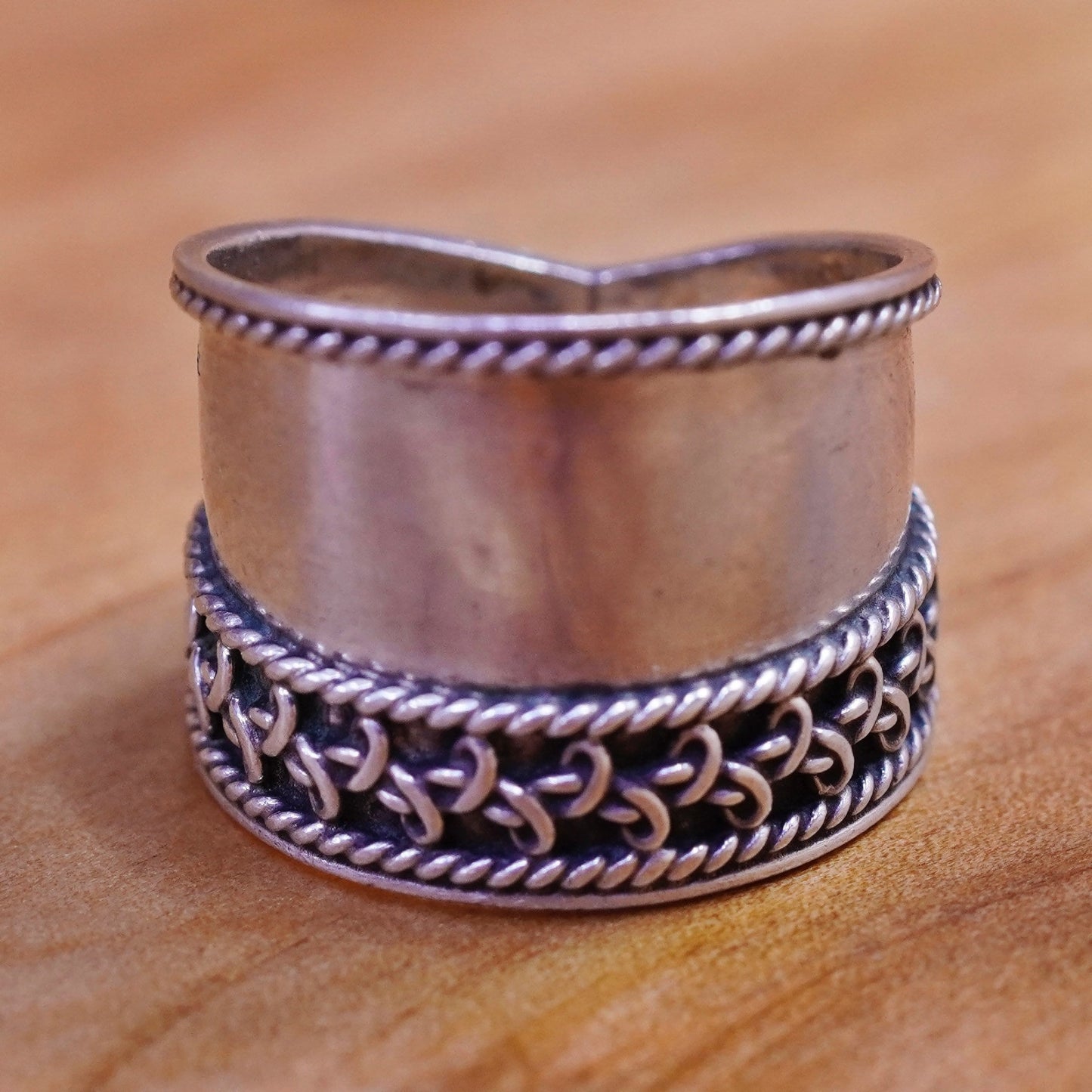 Size 4.5, vintage Sterling silver handmade ring, 925 cable wide band