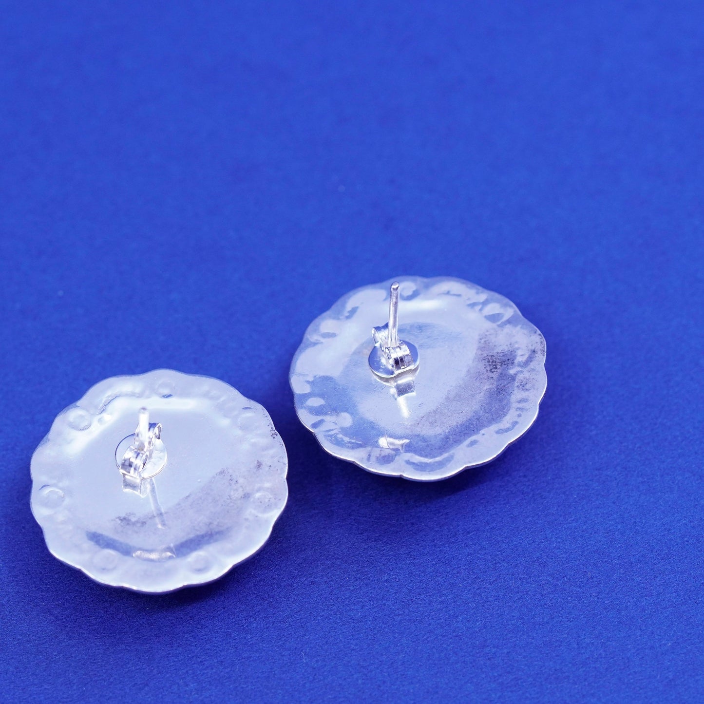 Vintage two tone Sterling silver handmade earrings, 925 flower studs with cable
