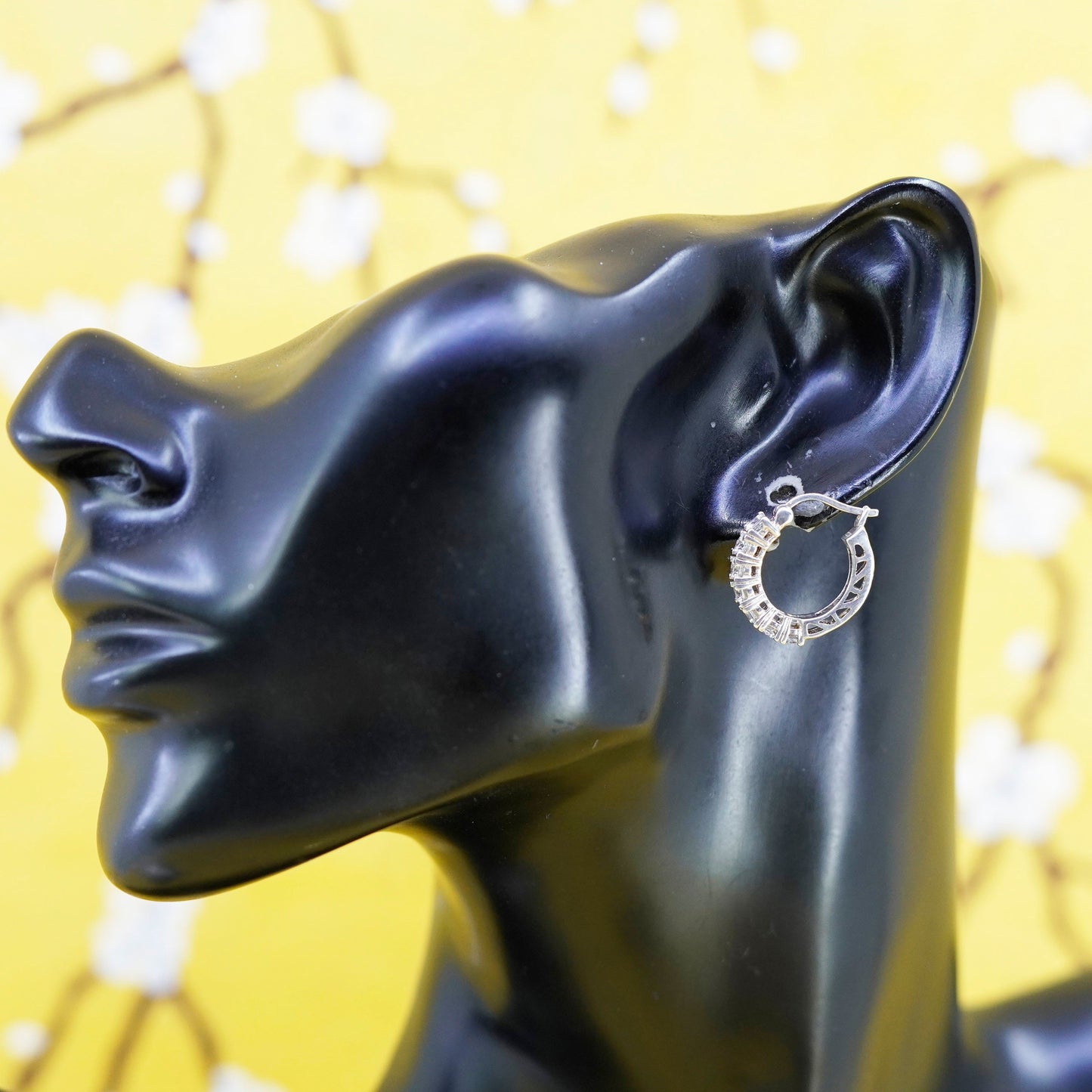0.75”, vintage Sterling silver handmade earrings, 925 huggie hoops cluster cz