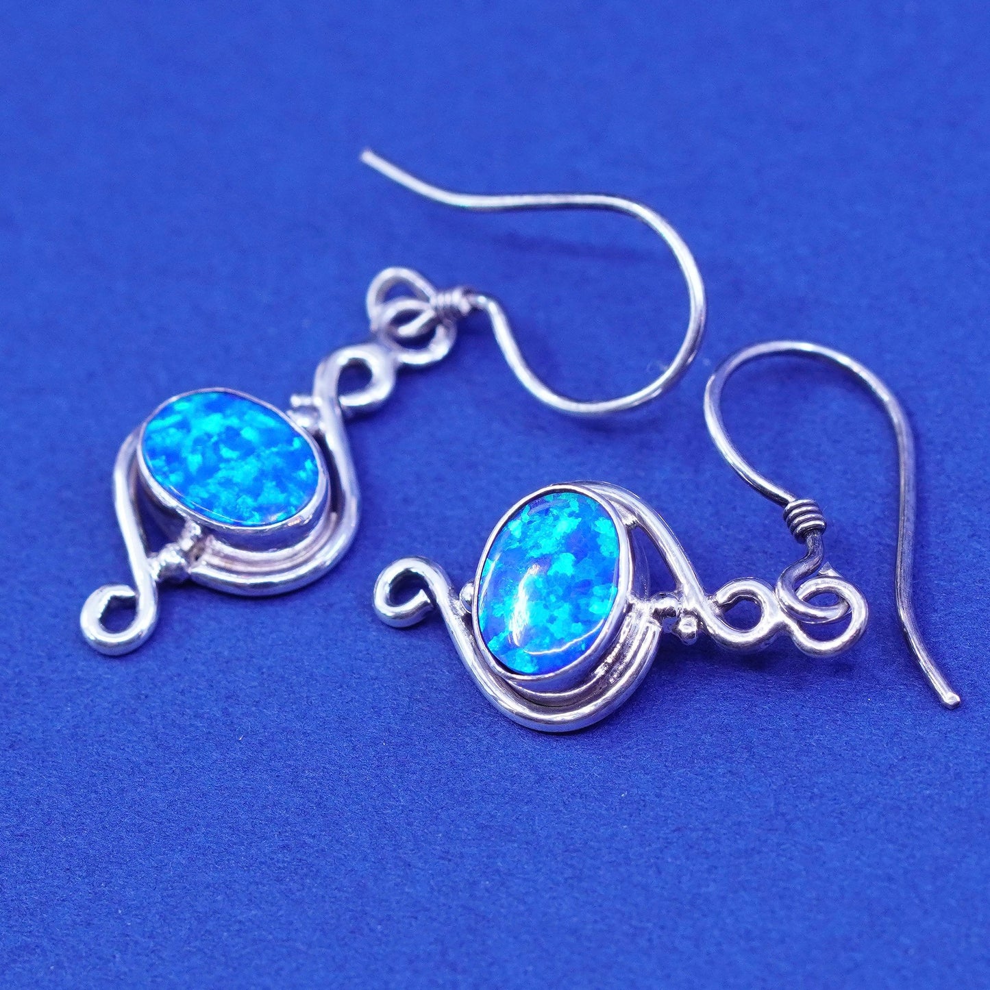 Vintage sterling 925 silver handmade earrings with oval fire opal
