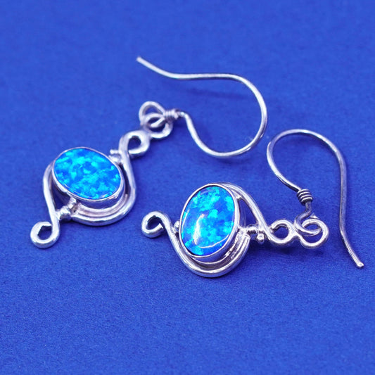 Vintage sterling 925 silver handmade earrings with oval fire opal