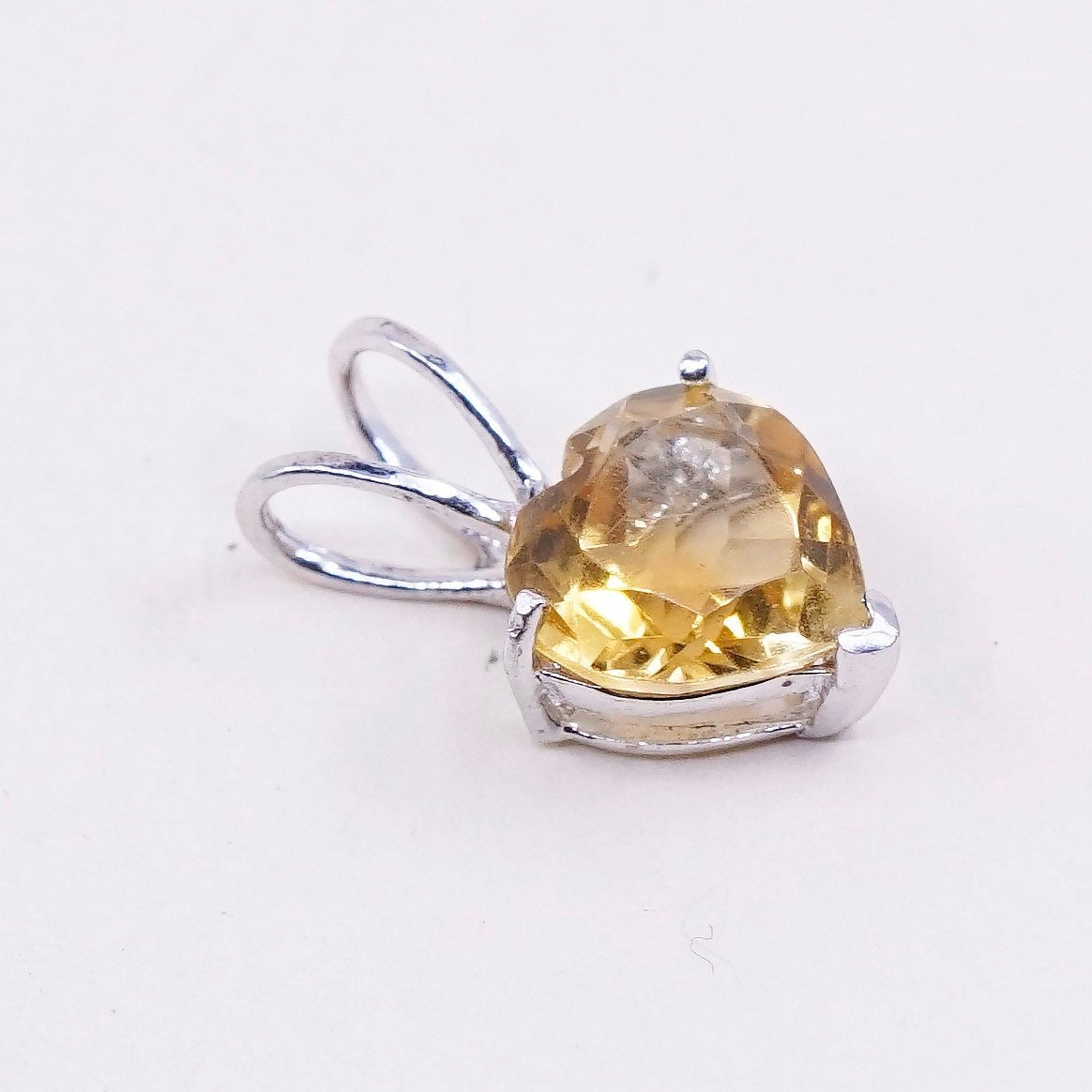 Vintage sterling silver handmade pendant, 925 with heart citrine