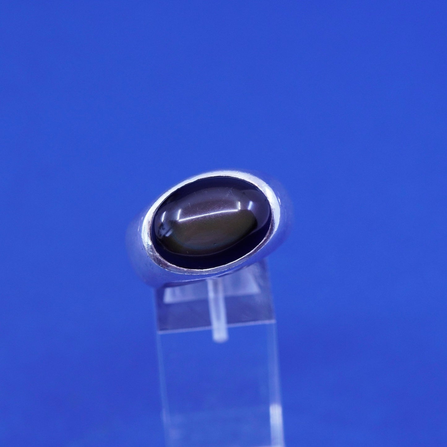 Size 9.25, vintage Sterling 925 silver handmade ring with oval tiger eye