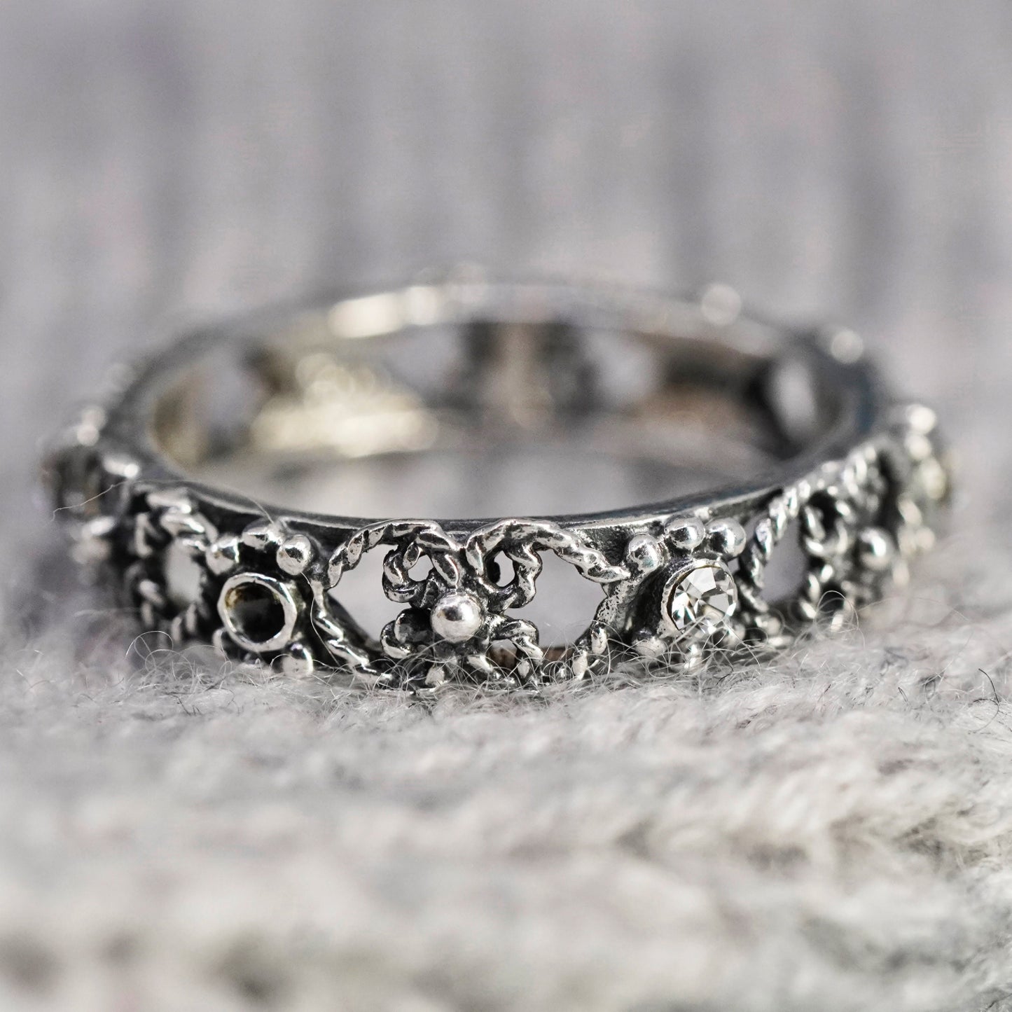 Size 9, vintage Sterling silver handmade ring, 925 band with cz