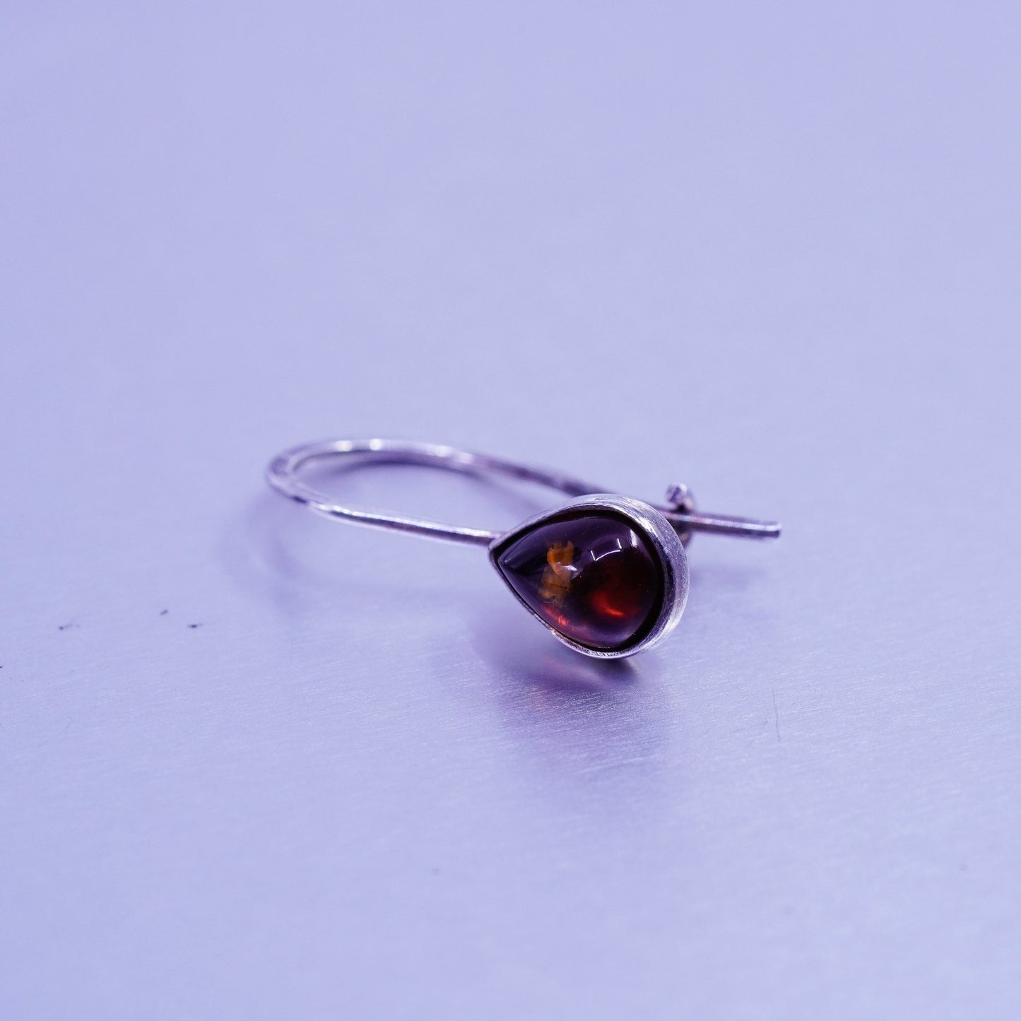 Vintage Sterling 925 silver handmade earrings with teardrop Amber
