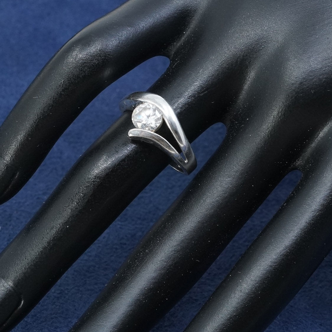 sz 7, vtg sterling silver handmade 925 w/ crystal, anniversary engagement ring