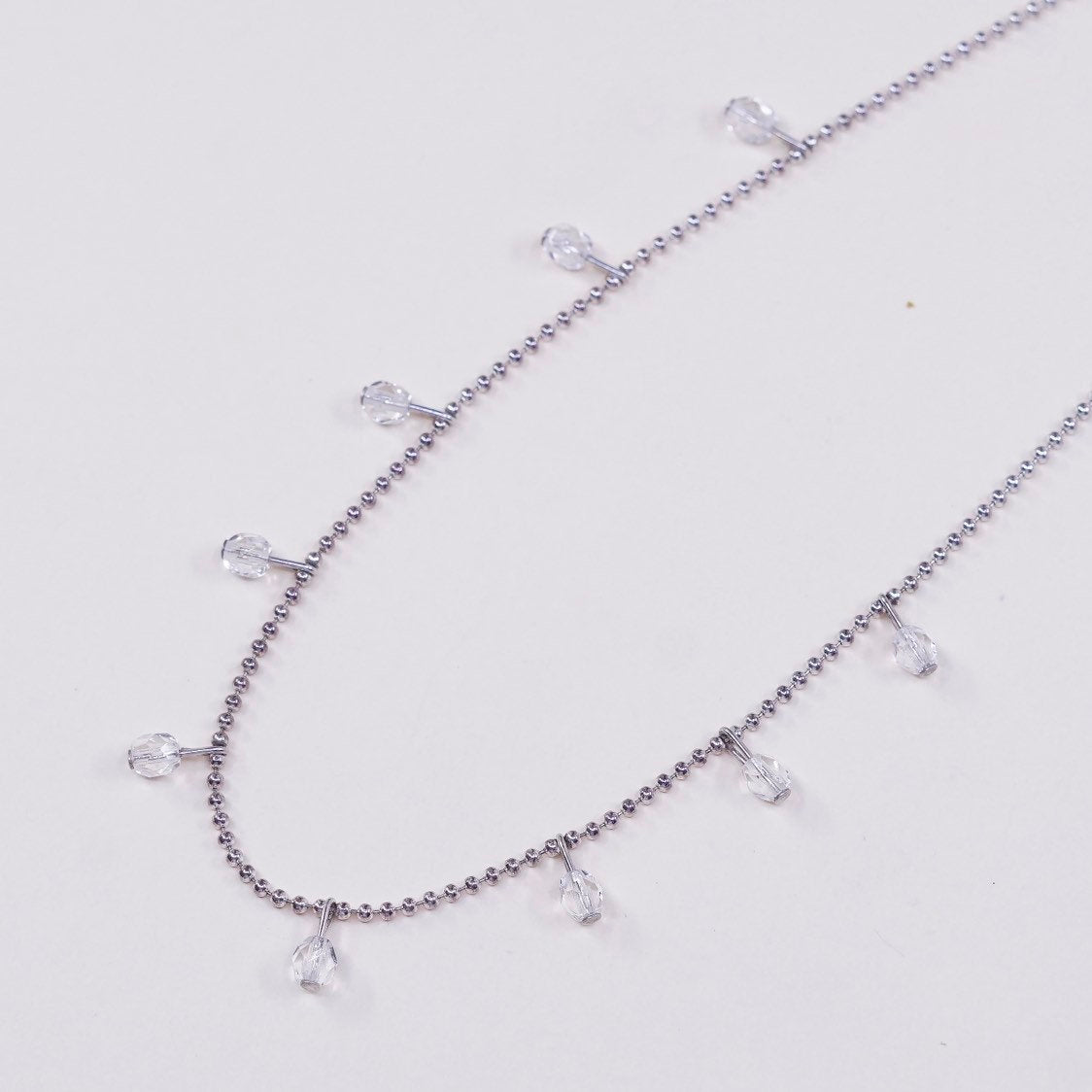 17", sterling silver necklace, beads pendant w/ beads chain, crystal beads