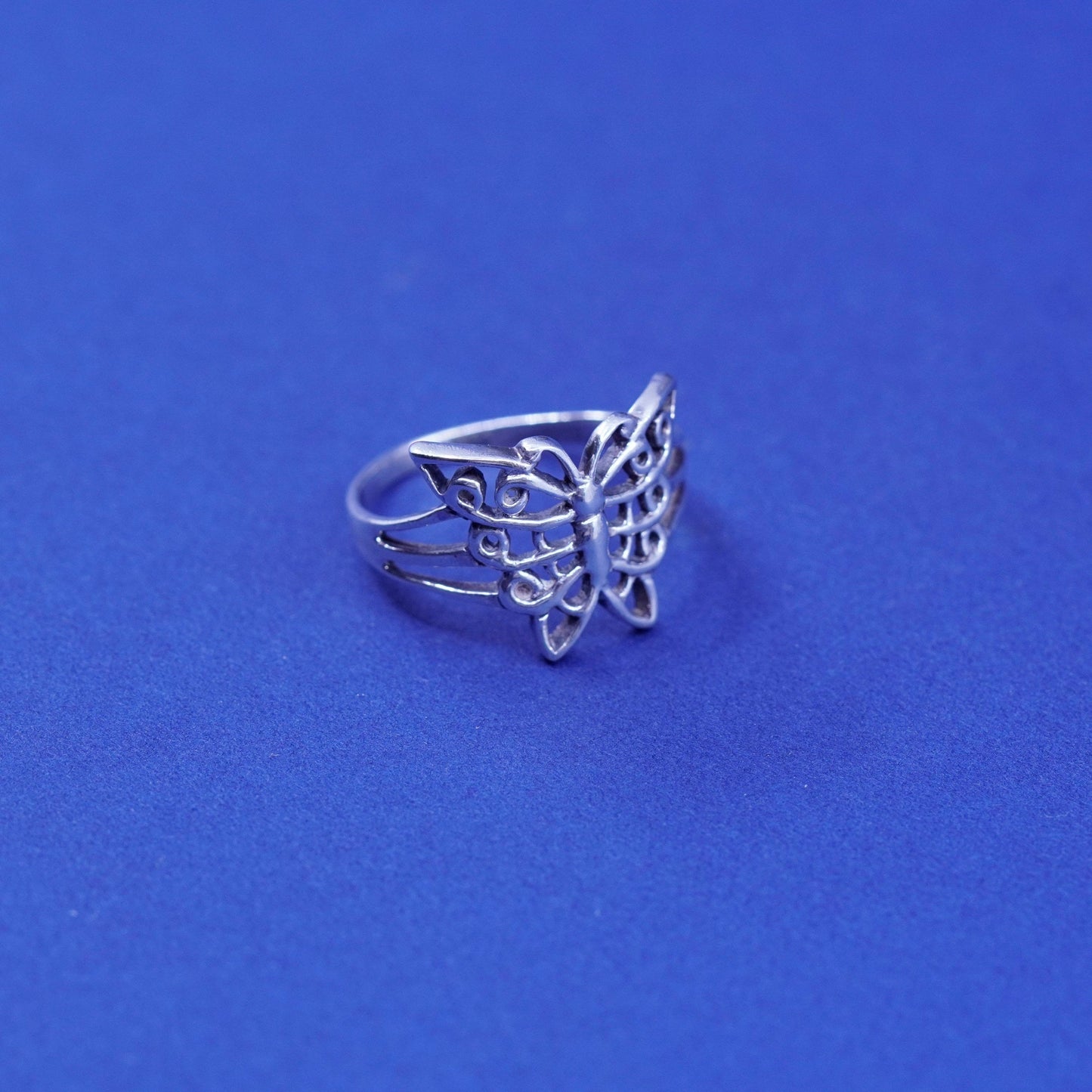 Size 7, vintage Sterling silver handmade ring, 925 filigree butterfly ring