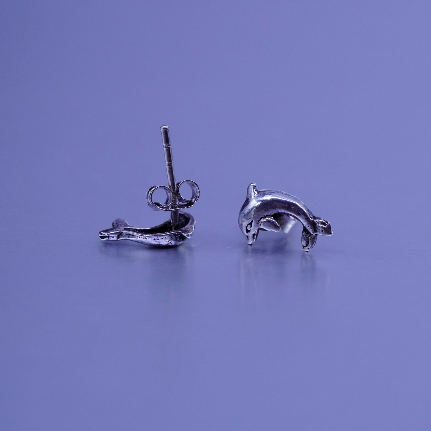 Vintage Sterling 925 silver handmade earrings, dolphin studs