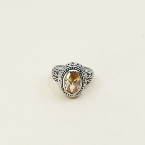 Sz 7, Sterling Silver handmade Ring, 925 Silver W/ citrine N Cable Texture
