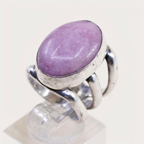 Sz 5.5, Vtg Sterling Silver Handmade Ring, 925 Statement Ring W/ Purple Ring