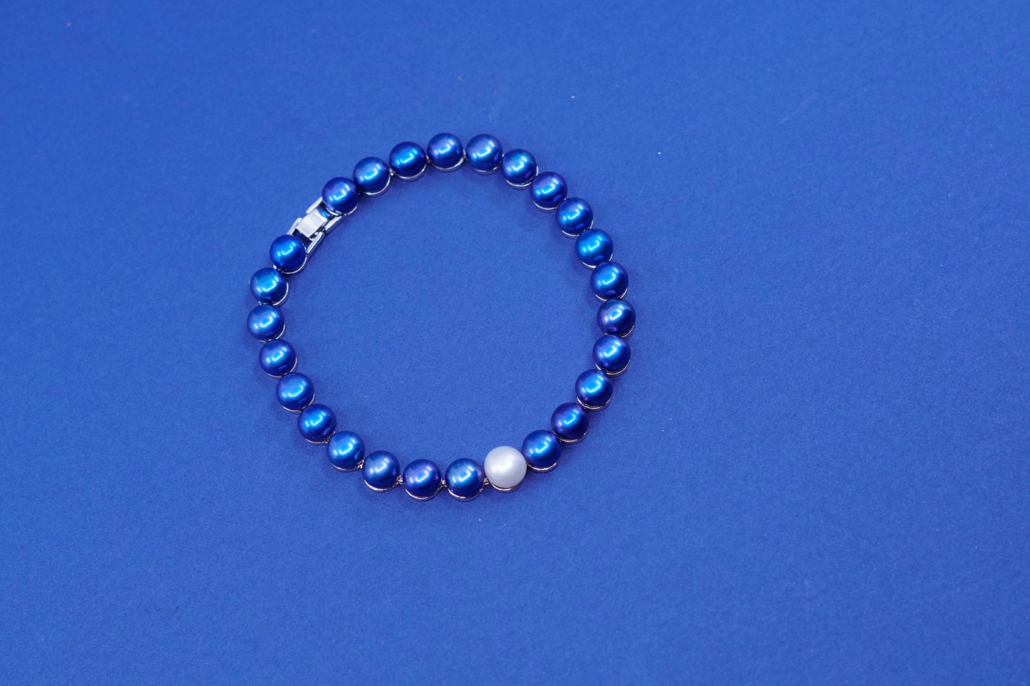 8”, sterling 925 silver handmade tennis bracelet, genuine blue freshwater pearl