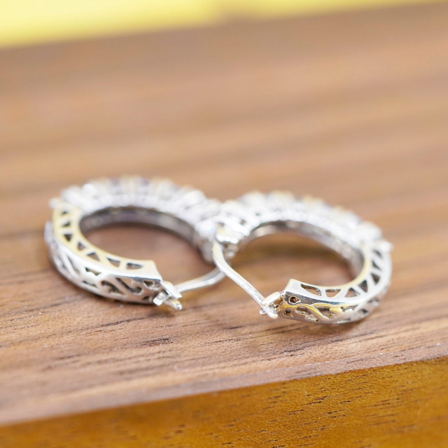 0.75”, vintage Sterling silver handmade earrings, 925 huggie hoops cluster cz