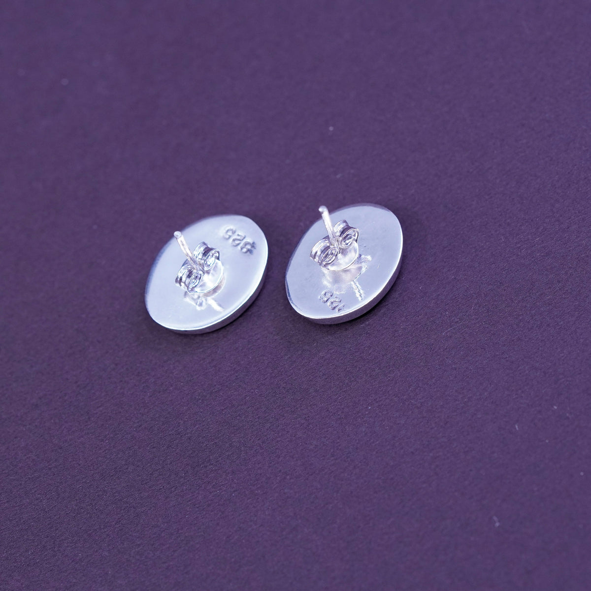 Vintage Sterling Silver Handmade Earrings, oval 925 studs with abalone