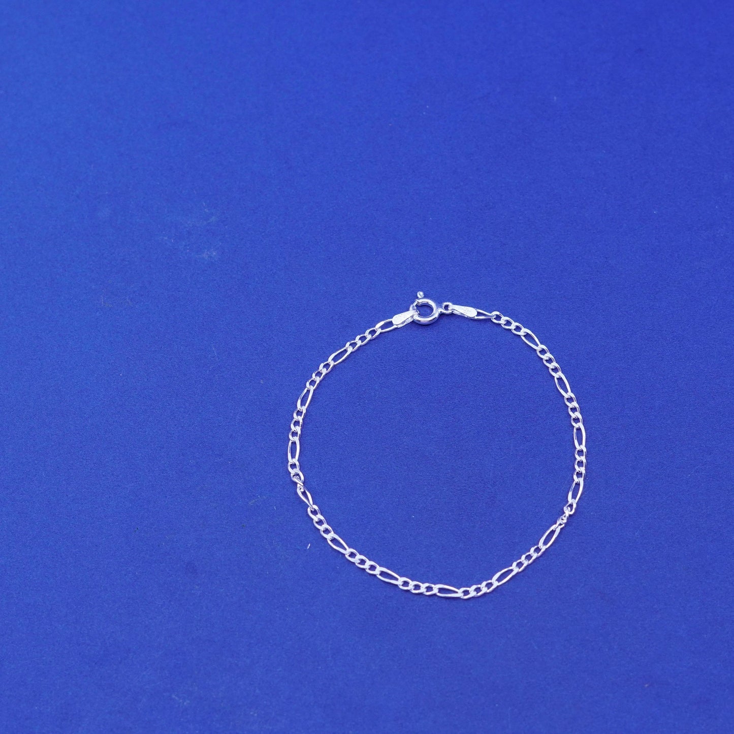 7”, 2mm, vintage Sterling silver figaro bracelet, 925 chain