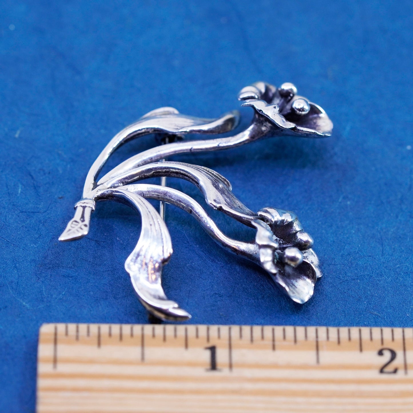 Vintage southwestern Sterling 925 Silver handmade Orchid Flowers Brooch pin