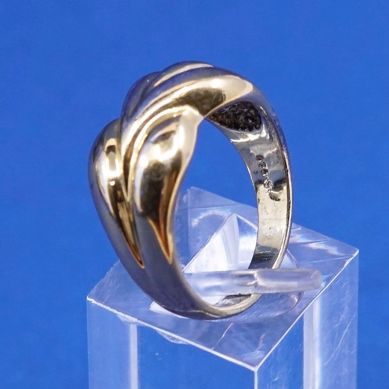 Size 7.5, vtg gold over sterling silver handmade ring, statement ribbed ring