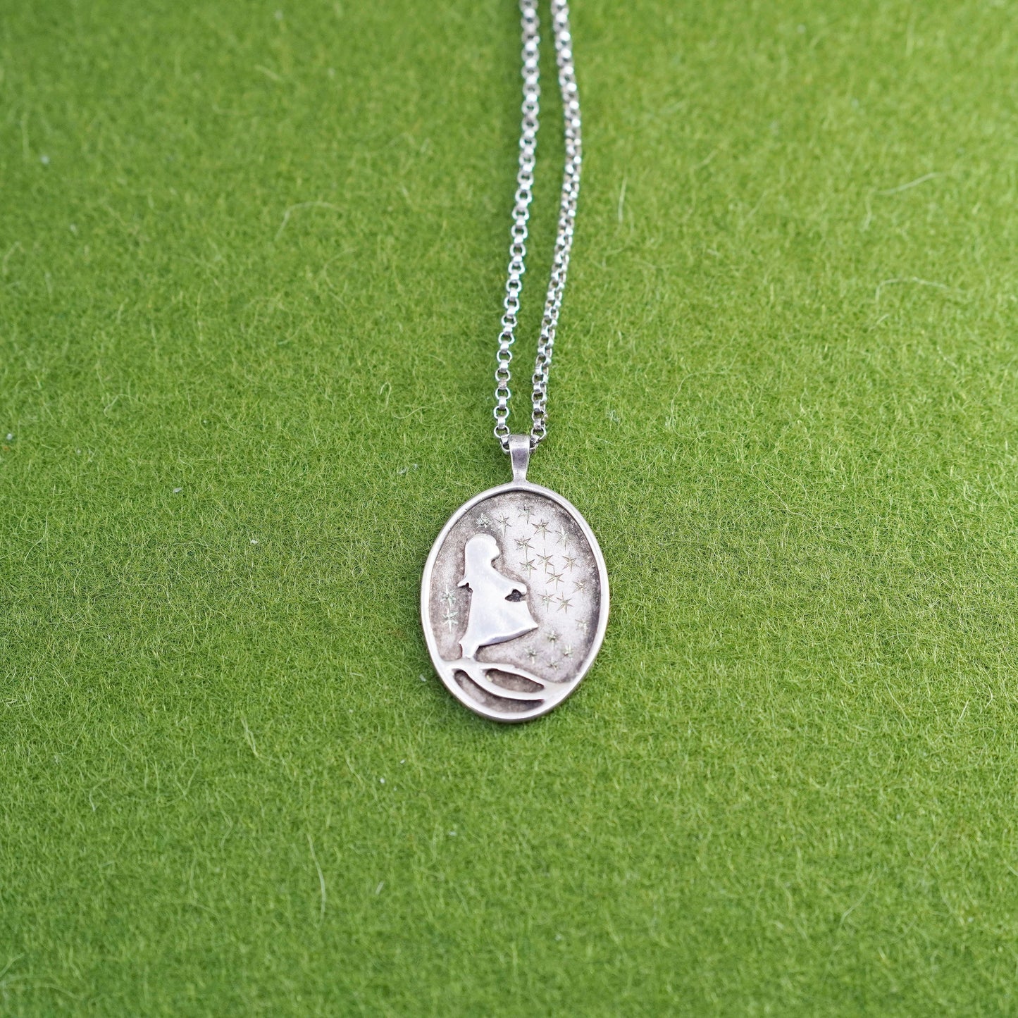 18” Sterling 925 silver handmade necklace, circle chain with girl star pendant
