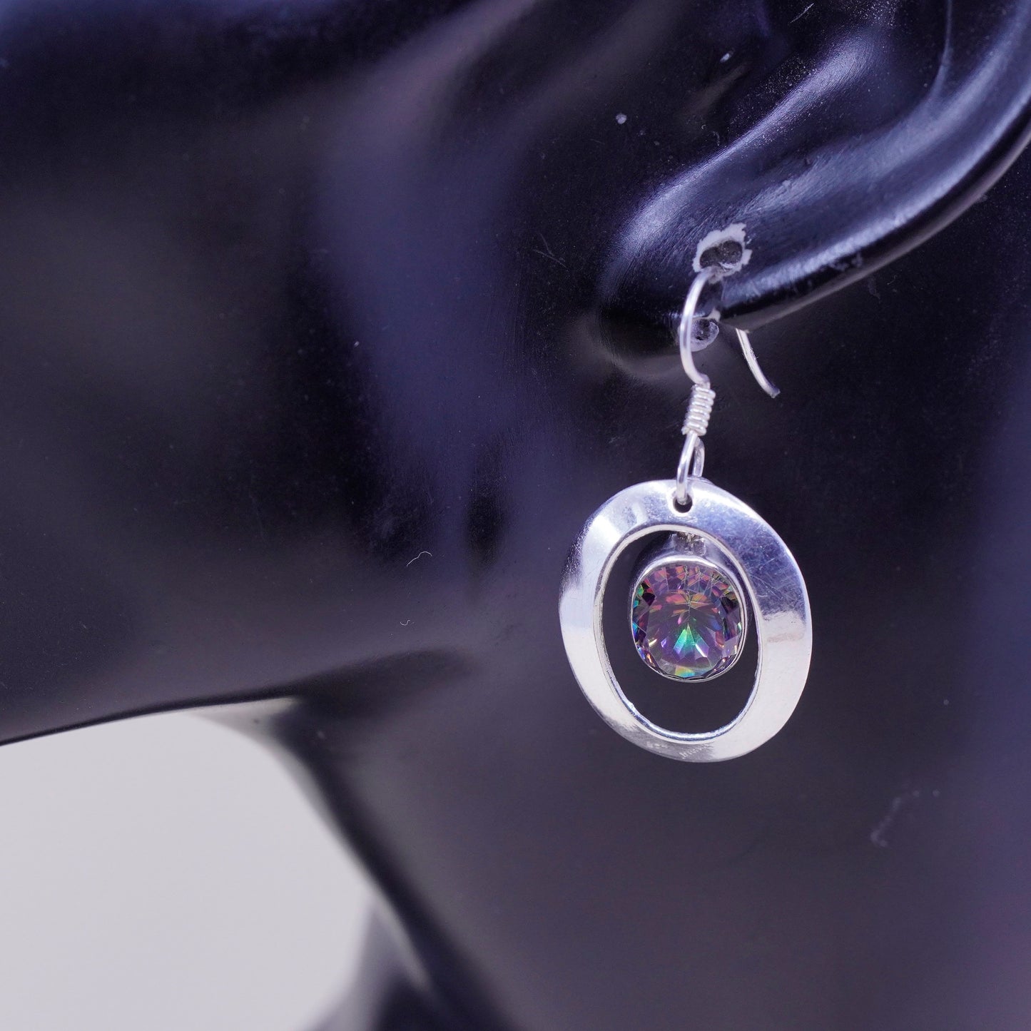 Vintage sterling 925 silver handmade earrings with rainbow topaz drops, stamped 925