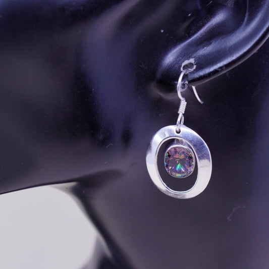 Vintage sterling 925 silver handmade earrings with rainbow topaz drops, stamped 925