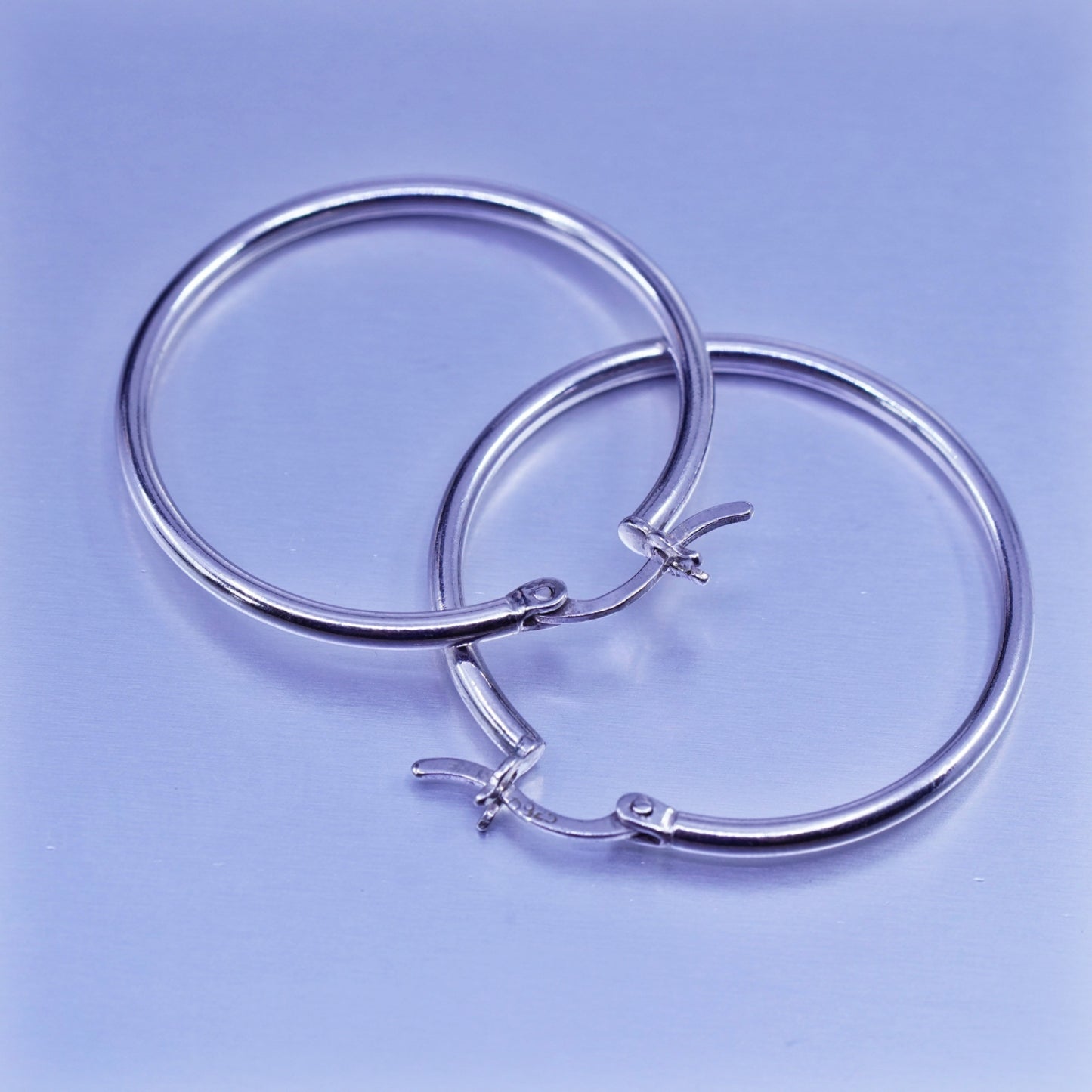 1.25”, vintage Sterling silver handmade earrings, 925 simple hoops