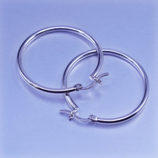 1.25”, vintage Sterling silver handmade earrings, 925 simple hoops