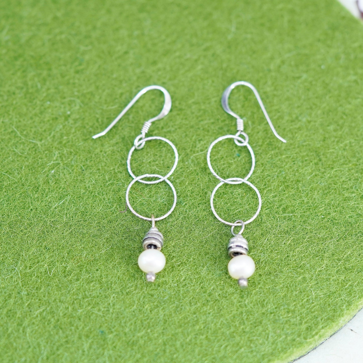 Vintage Sterling 925 silver handmade earrings with pearl drops