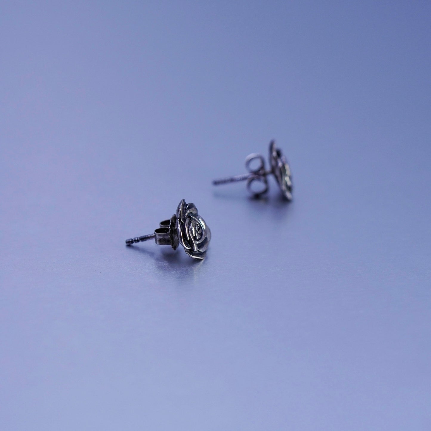 vtg Chamilia Cham Sterling 925 silver handmade rose bud flower earrings, studs