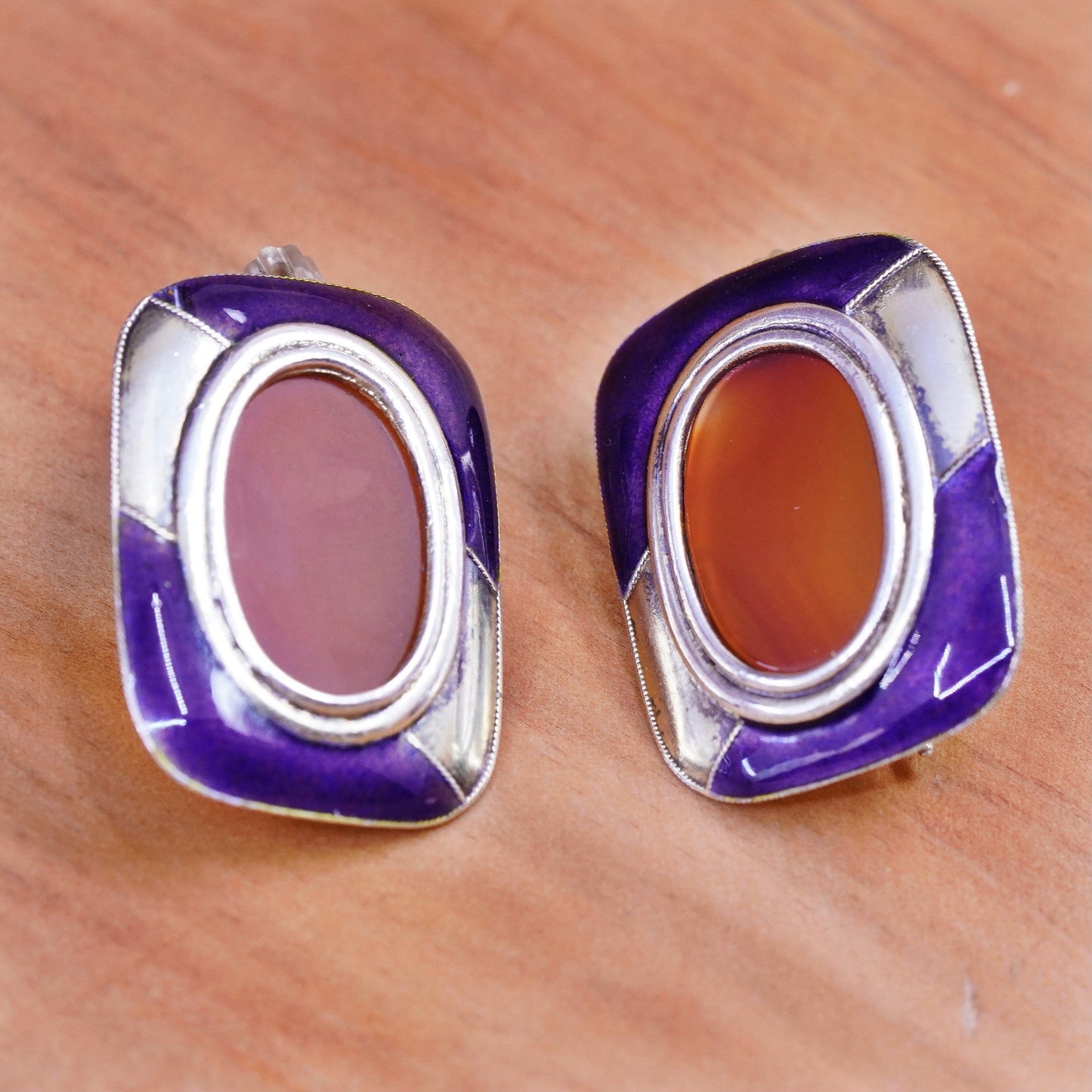 vermeil gold over vermeil Sterling silver earrings, 925 enamel drops carnelian