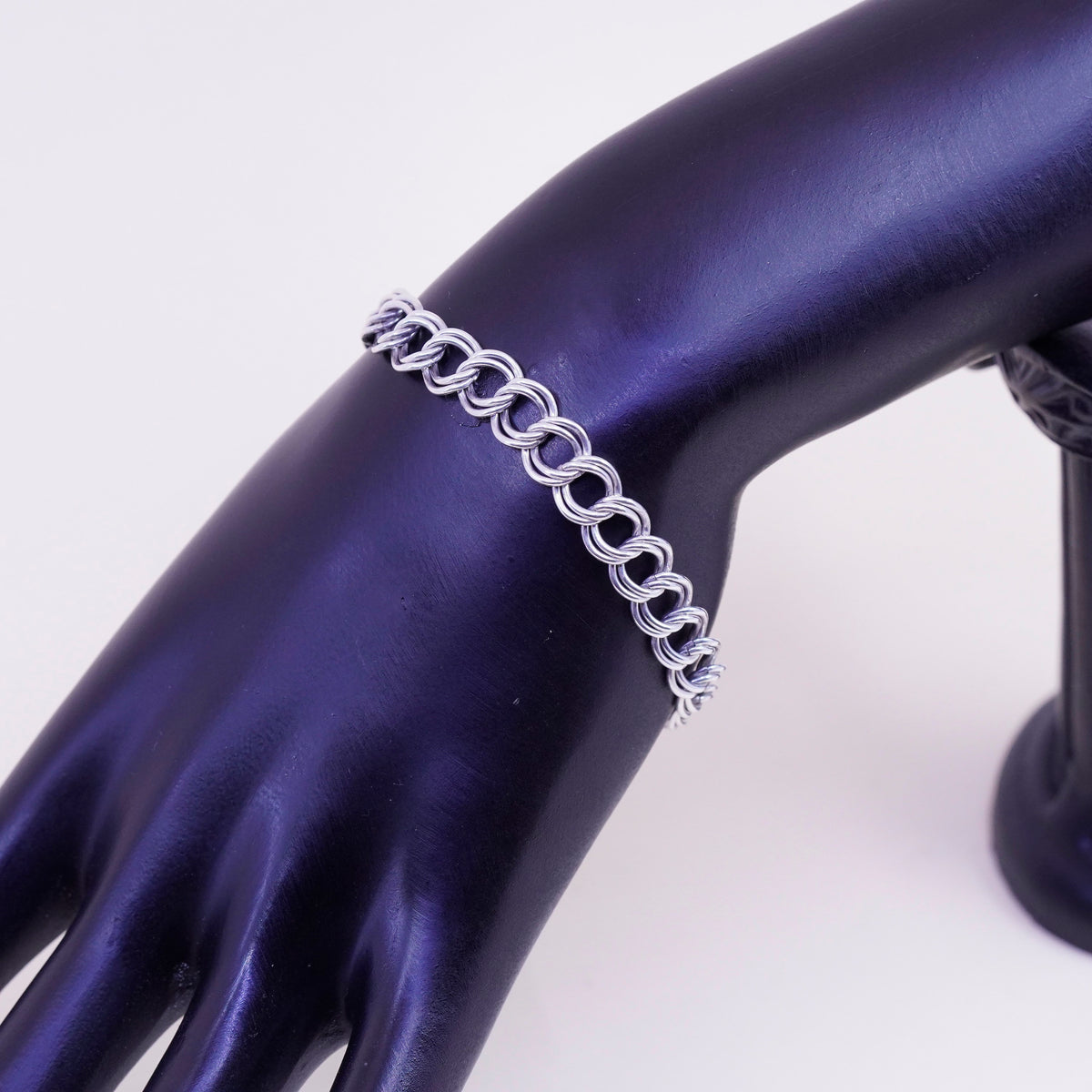 6”, 8mm, Vintage sterling silver double curb bracelet, 925 chain