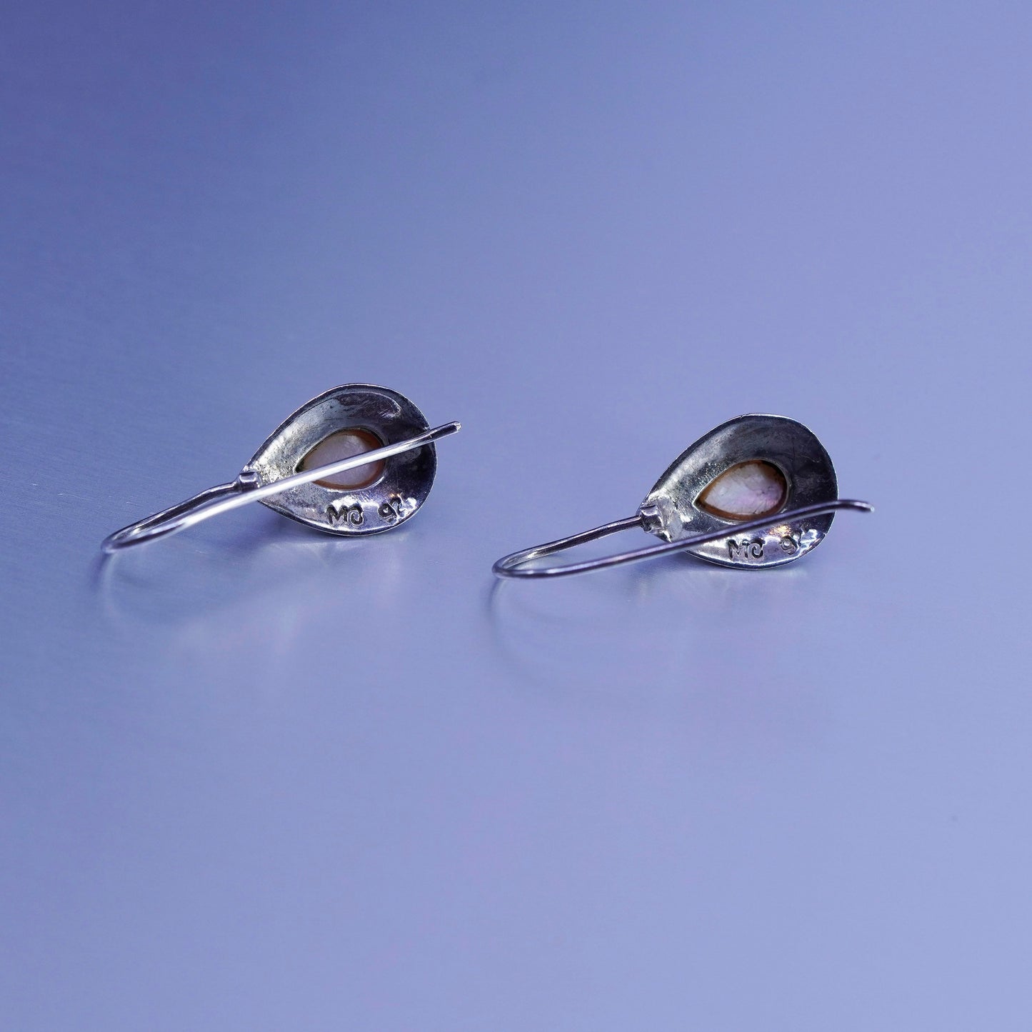 Vintage Sterling 925 silver handmade earrings with teardrop mother of pearl