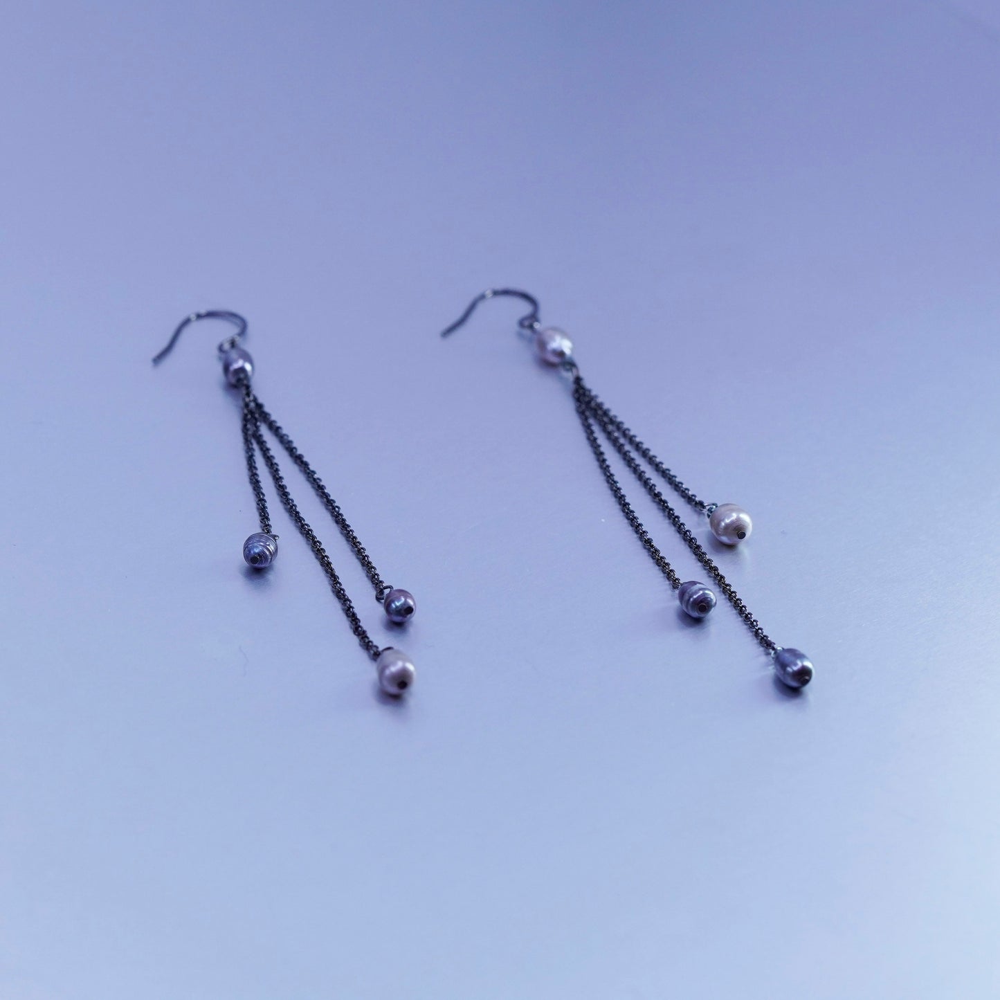 Vintage Sterling 925 silver handmade extra long earrings with freshwater pearl