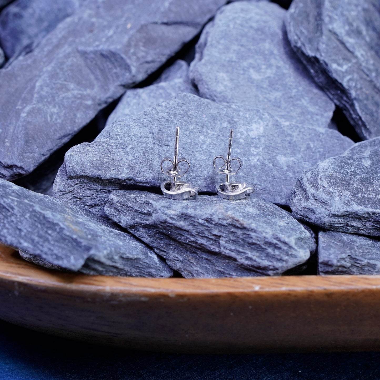 Vintage sterling silver handmade earrings, 925 studs with CZ inlay