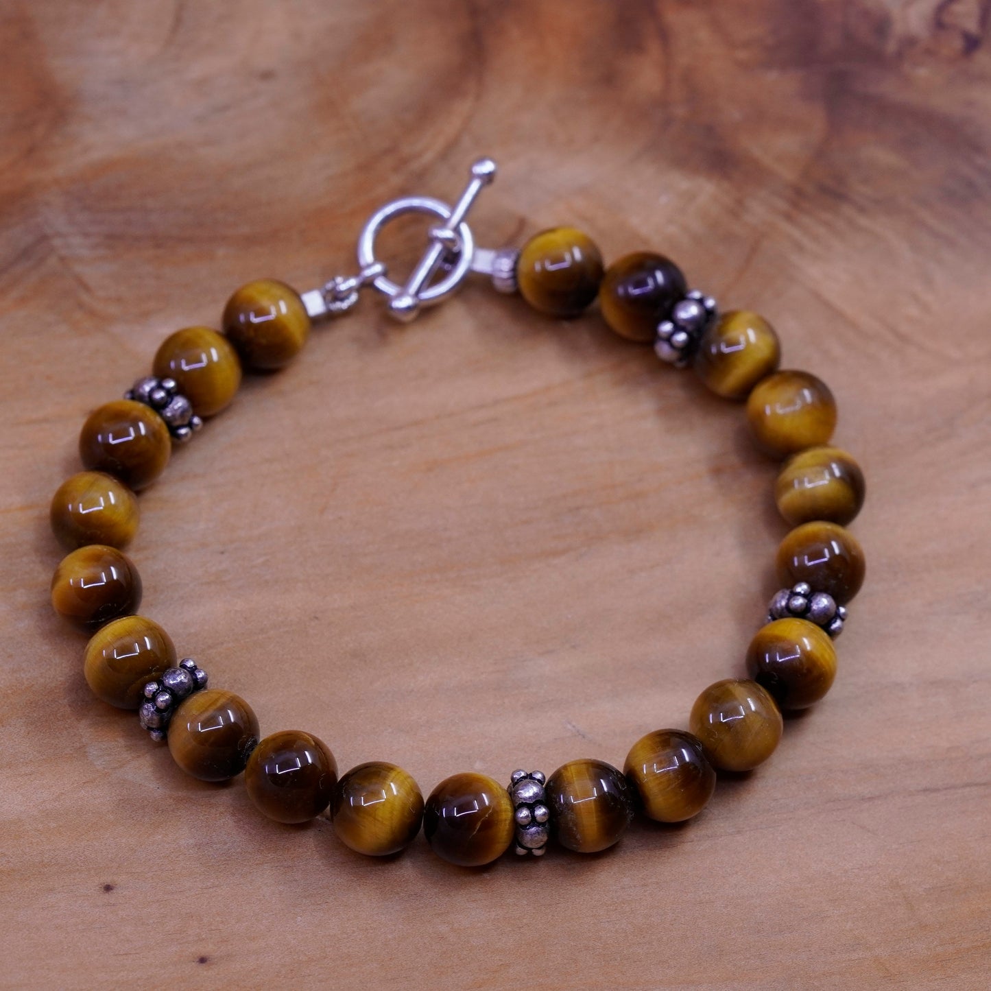 7”, Sterling silver handmade bracelet, Golden tiger eye beads with 925 clasp