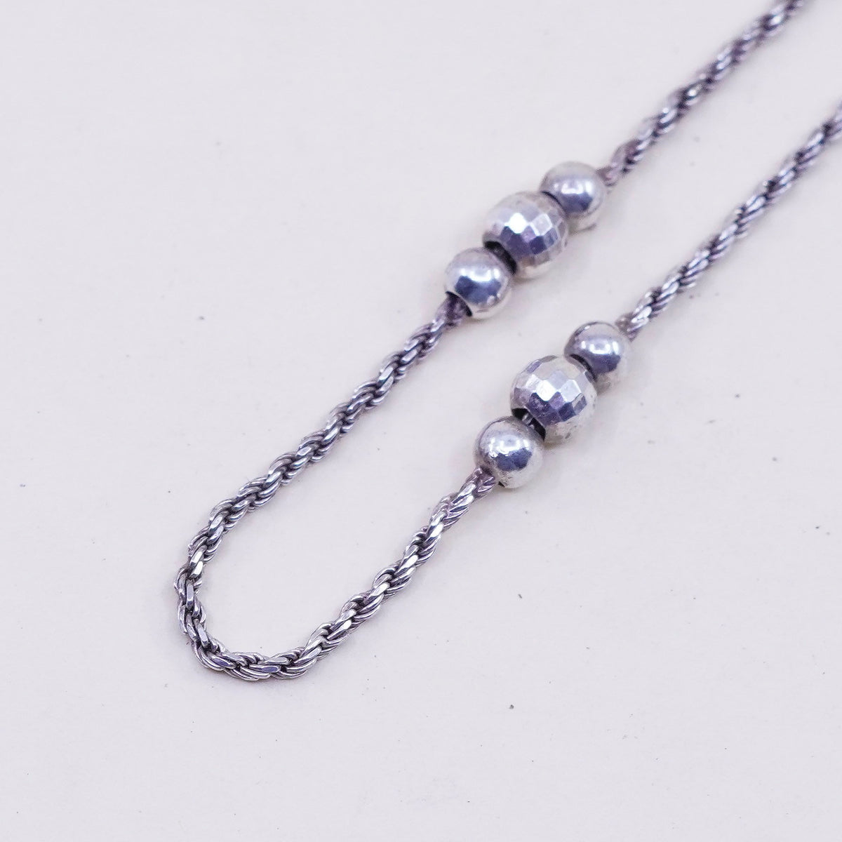 18” 1.6mm, vintage sterling silver necklace, 925 rope chain with beads