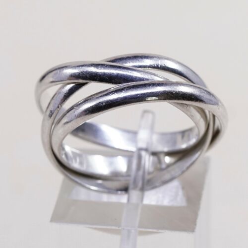 Size 8.25, Vtg Sterling Silver Handmade Ring, 925 Modern Entwinted Band